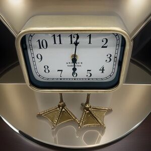 Vintage Gold Table Top Clock with Duck Feet 8.5”x7" Antique Farmhouse
